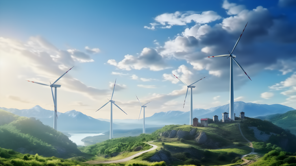 山顶风车的摄影图片