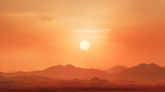 黄昏沙漠中的橙白太阳摄影图