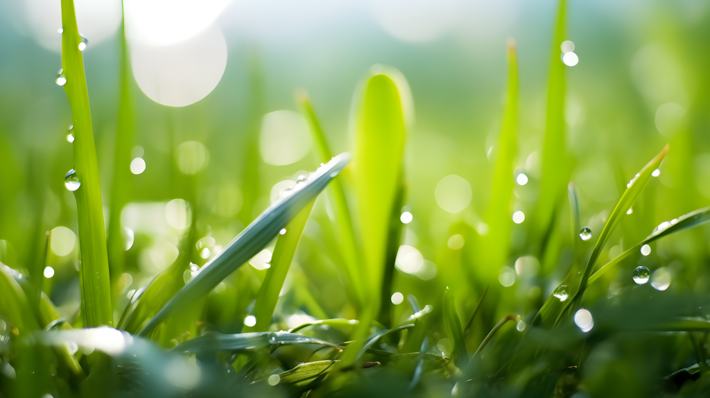 阳光明媚的新芽和露珠的摄影版权图片下载