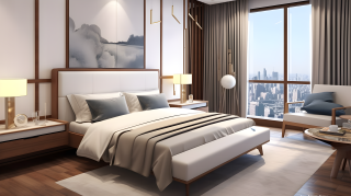 木质现代卧室家具摄影图片