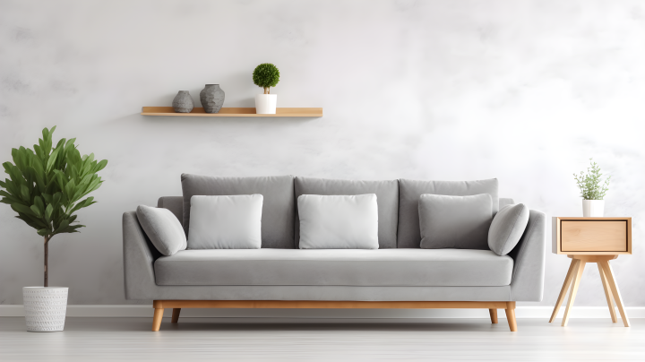 简约灰色沙发的现代客厅摄影版权图片下载