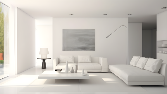 极简白色家具开放式客厅摄影图片