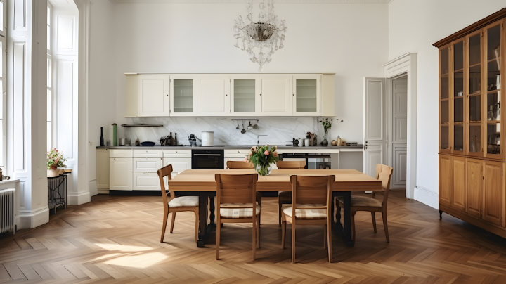 新古典主义风格厨房木地板摄影版权图片下载