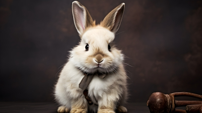 可爱乖巧的白色兔子摄影图片