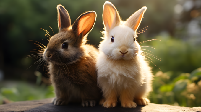 一对小兔子的摄影图片