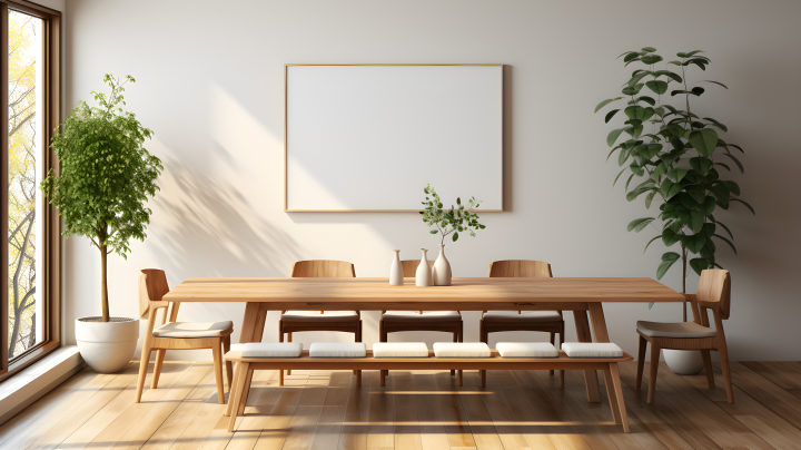 现代风格木质餐桌的客厅摄影版权图片下载