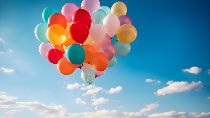 五彩缤纷的气球漂浮在天空中，摄影版权图片下载