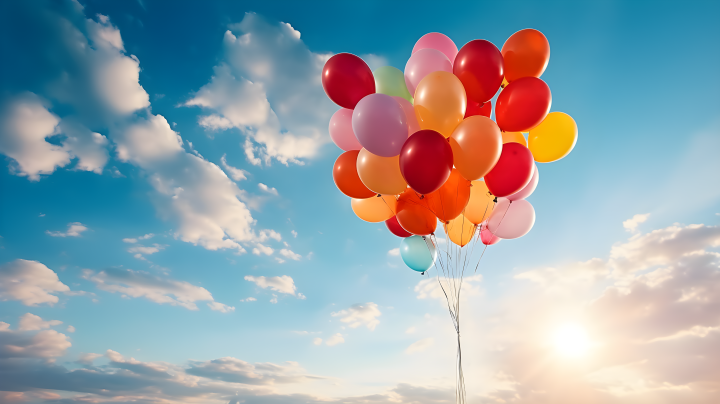 天空中漂浮的彩色气球摄影版权图片下载