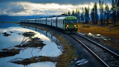 火车穿越美丽风景线摄影图片