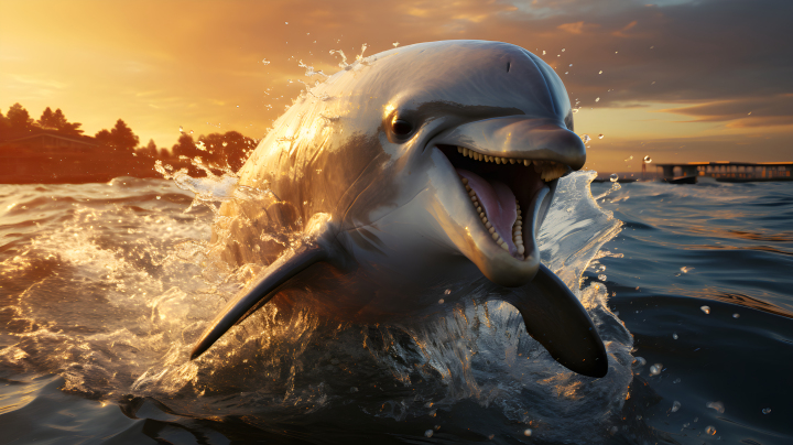海豚跃出蓝色和棕色的海洋版权图片下载