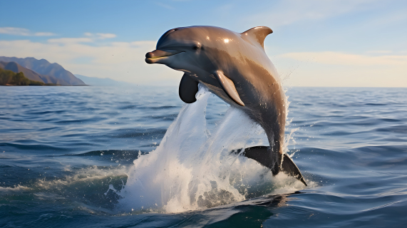 两只海豚跃出水面的摄影图片