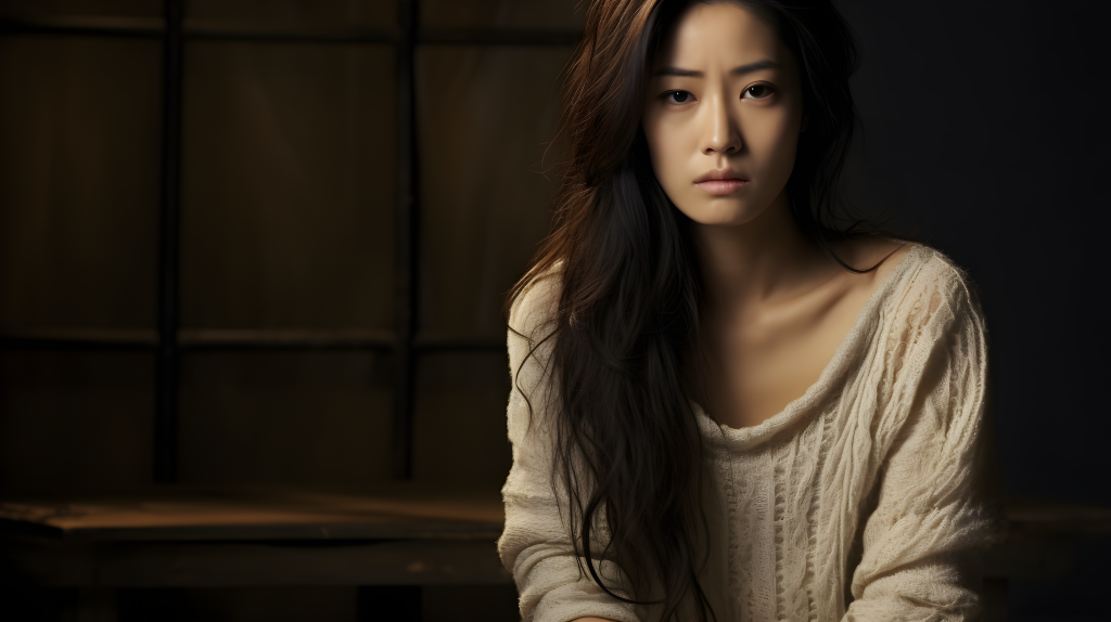 悲伤的亚洲女性摄影图片