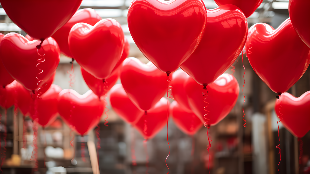 漂浮着的红心气球摄影版权图片下载