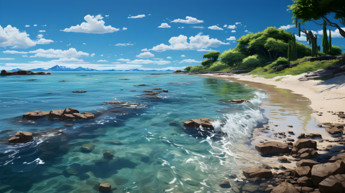 天蓝色海岛：白沙滩与明净海水摄影图片