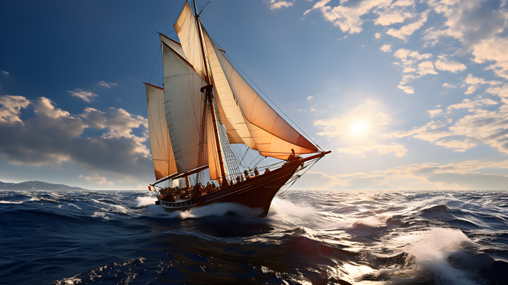 碧波万顷，帆船漫航摄影图片