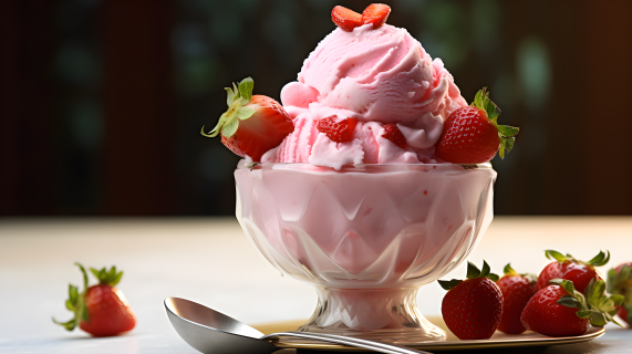 诱人美味的草莓冰淇淋摄影图片