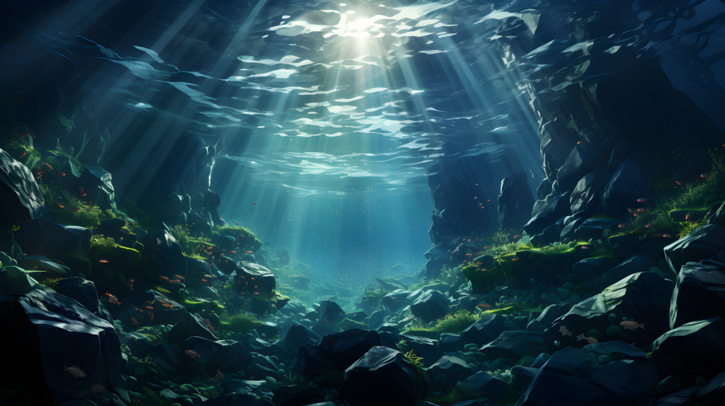 深蓝平滑海洋：水下光辉摄影图