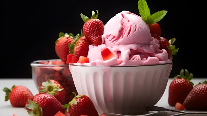诱人的草莓冰淇淋摄影版权图片下载
