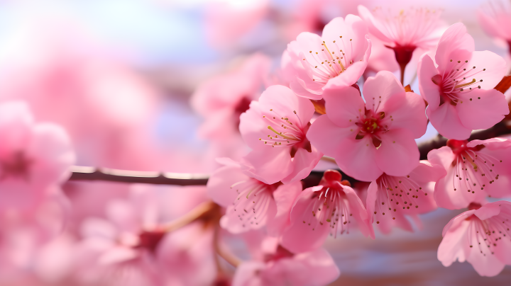 粉色花朵盛开的灌木摄影版权图片下载