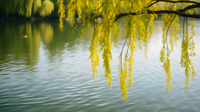 水中生长的柳树摄影图