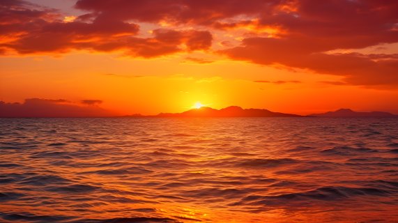 橙色海洋上的橙色太阳，充满青春活力的摄影图片