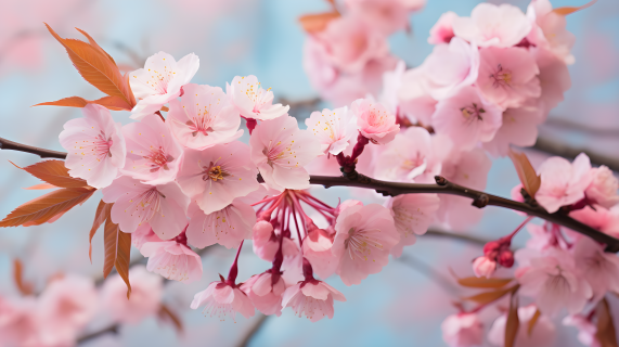 粉色樱花树绽放的梦幻符号摄影图