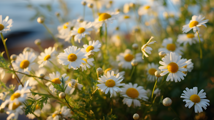 贝特丽克斯·波特风格的白黄雏菊花摄影图版权图片下载