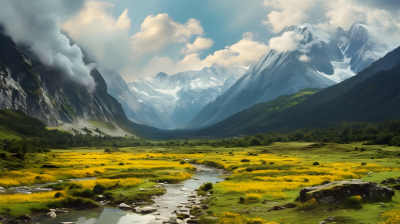 山谷与黄花的美丽景色摄影图