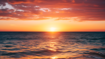 红色阳光燃烧在水上，如宁静的海天一色般绚丽的玄妙摄影图