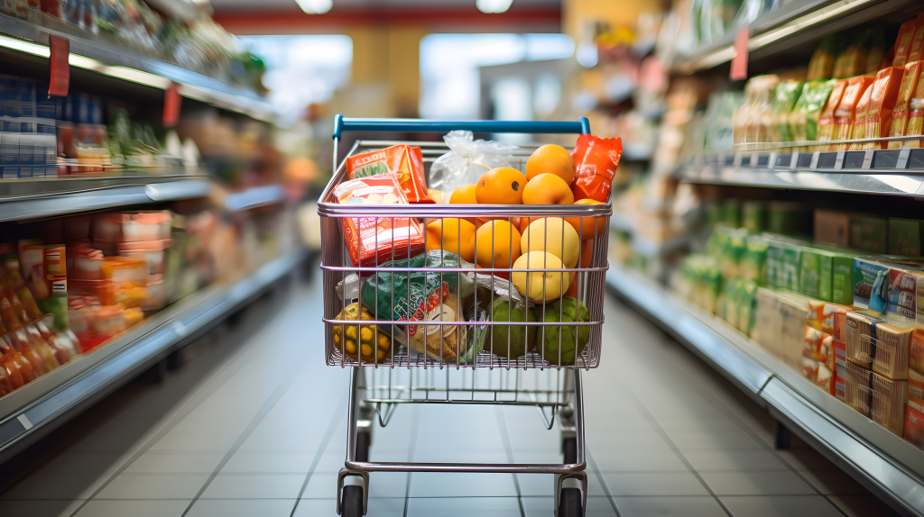 超市里的购物车摄影图片