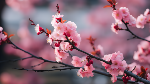 粉色花朵盛开的自然图景摄影图片