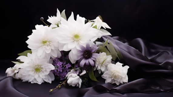 白色花朵与黑纸的摄影图片