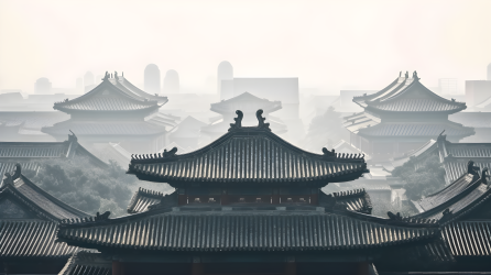 中国雾中古典建筑摄影图片