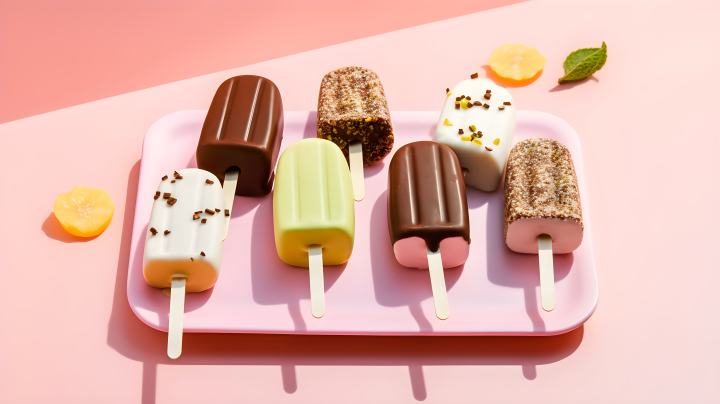 粉色背景上的巧克力冰激凌摄影版权图片下载