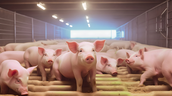 现代农场饲养的猪摄影图