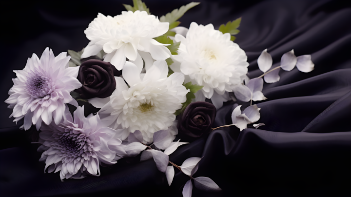 白色和紫色交织的花朵摄影版权图片下载