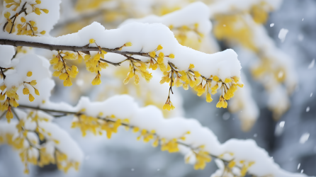 雪白枝上的雪景摄影图