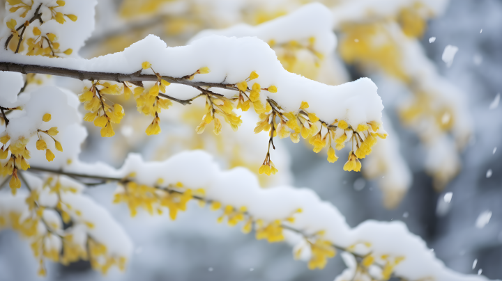 雪白枝上的雪景摄影图版权图片下载