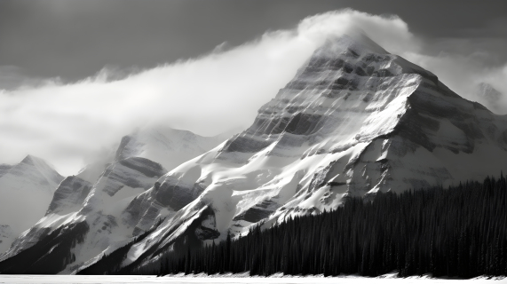 雪山之美当代加拿大艺术风格的黑白摄影图