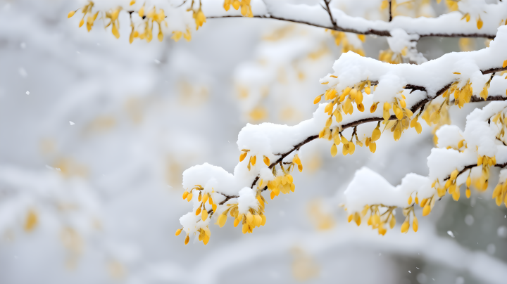 雪白分支上的雪景摄影图版权图片下载