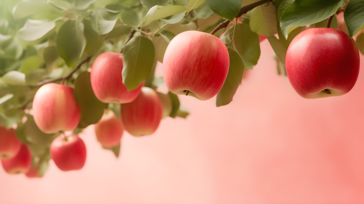 树上的红粉苹果摄影版权图片下载