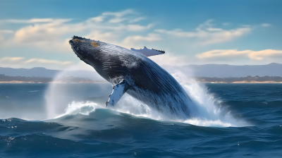大海中的巨型座头鲸跃出水面摄影图片