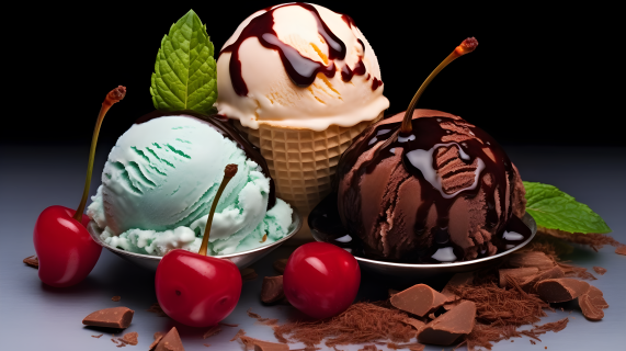 三重滋味的黑巧克力冰淇淋摄影图片
