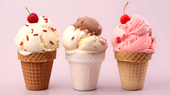 粉红与米色的冰淇淋摄影图