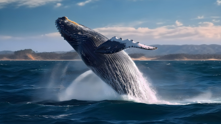 澳大利亚风格海洋学中的庞大座头鲸跃出水面摄影图片