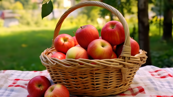 红苹果篮子的自然主义摄影图片