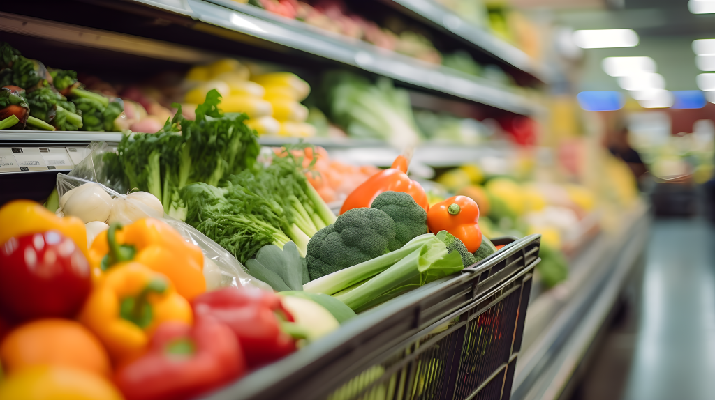 超市美食购物车摄影图片