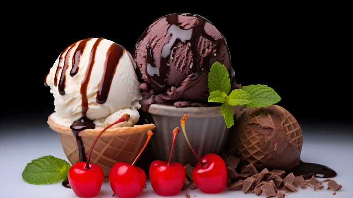 三种口味的冰淇淋摄影版权图片下载