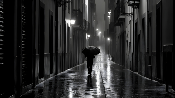 雨巷中的人——瑞·帕拉风格高质量摄影图