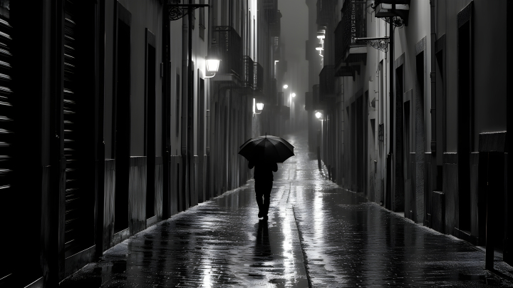 雨巷中的人——瑞·帕拉风格高质量摄影图版权图片下载